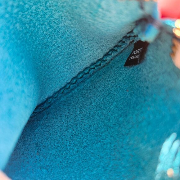 Portland Leather Gordita Pouch Seafoam Blue Brass Hardware 5x5 Round New - Picture 3 of 6